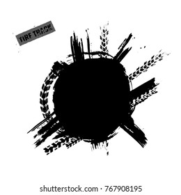 Vector automotive circle banner template. Grunge tire tracks background element for off-raod and extreme design. Editable graphic image in black and white colors