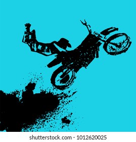 Vector automotive element template. Grunge motorcross background for landscape poster, digital banner, flyer, booklet, brochure and web design. Editable graphic image in blue and black colors