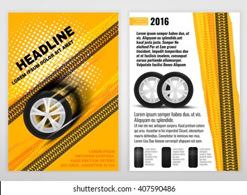 Vector automotive portrait template. Backgrounds for poster, print, flyer, advertisement, booklet, brochure and leaflet design. Editable graphic image in white, yellow, oramge and black colors