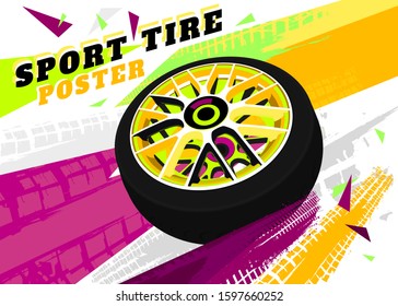 Vector automotive tire brochure cover template. Modern tire background 
