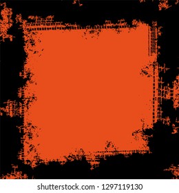 Vector automotive tire tracks frame background. Grunge skid marks backdrop for poster, digital banner, flyer, booklet, brochure, web design. Editable graphic image in orange, black colors