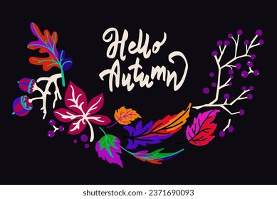vector, otoño, fondo, berry, botánica, castaño, colección, color, decorativo, diseño, dibujo, elementos, caída, plano, floral, follaje, oro, icono, ilustración, aislado, hoja, hojas, arce, 