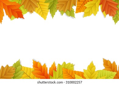 vector autumn background with colored leaves on white. isolated. editable
