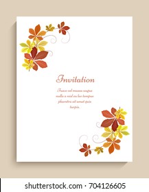 Vector autumn background with corner decoration of yellow chestnut leaves, fall season greeting card or invitation template, eps10