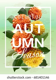  Vector. Autumn background with dahlia