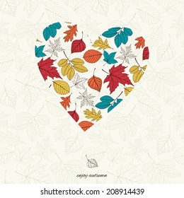 Vector autumn background with decorative colorful leaves. Seamless autumn pattern. Holiday design for wedding, birthday or greeting cards or  invitation.