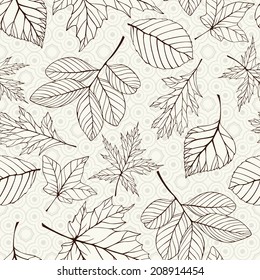 Vector autumn background with decorative leaves. Seamless autumn pattern. Holiday design for wedding, birthday or greeting cards or  invitation.