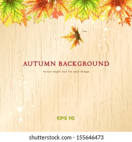 Vector autumn background. Falling colored maple leaves and sparks. Hand-drawing watercolor colored pencils. Place for your text.