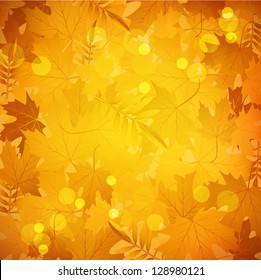 Vector autumn background with golden leaves