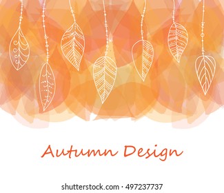 Vector autumn background. Gorgeous texture with hand drawn leaves in the boho style