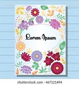 Vector autumn background with gradient flowers and leaves