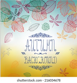 vector autumn background with hand drawn leaves, banner