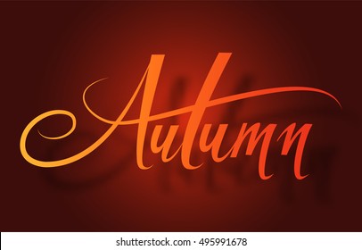 vector autumn  background with hand written lettering word - autumn.