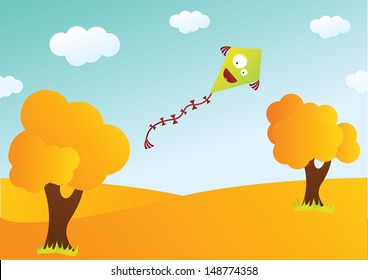 Vector autumn background with kite 