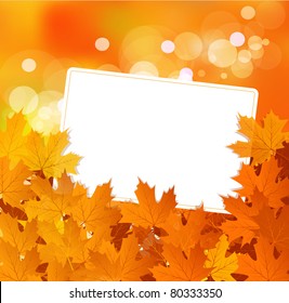 vector autumn background with leaves and a greeting card