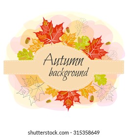 Vector Autumn background with the leaves of oak and maple