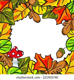 Vector autumn background with leaves, oaks, mushrooms 