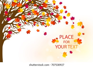 Vector autumn background with maple tree, falling leaves and place for your text. Good for banners, greeting cards, posters, flyers.