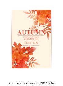 Vector autumn background with orange leaves (imitation of watercolors)