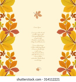 Vector autumn background, seamless border ornament with colorful chestnut leaves, yellow autumn leaves, seasonal background 