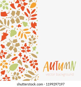 Vector autumn background. Stripe of illustrated fall leaves with hand lettered autumn text. Can be used for banner or greeting card.