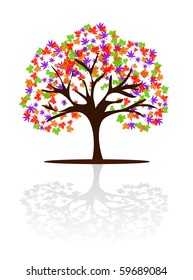 vector autumn background with tree.