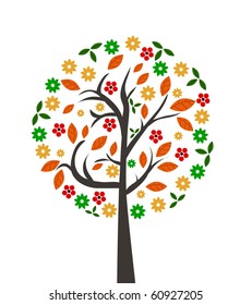 vector autumn background with tree.