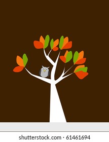 vector autumn background with tree.