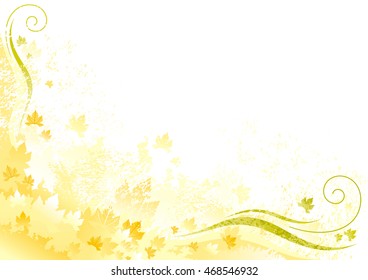 Vector autumn background with yellow, orange leafs,abstract wave lines, swirls and copy space for text. Seasonal vector illustration in abstract modern style.

