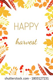 Vector autumn beautiful frame of yellow and red leaves, berries