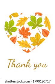 Vector autumn beautiful heart frame of yellow and red leaves. Maple, birch, rowan, oak, horse chestnut.