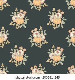 Vector autumn botanical design with leaves, dahlias and chrysanthemums. Suitable patterns for scrapbooking and 
 textiles.