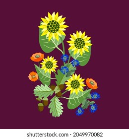 Vector - autumn bouquet pattern, watercolor floral illustration.