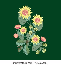 Vector - autumn bouquet pattern, watercolor floral illustration.