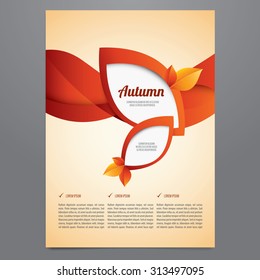 Herbstbroschüre, Flyer, Poster, Titelvorlage für die Zeitschrift. Modernes Design aus orangefarbenen und roten Blättern.