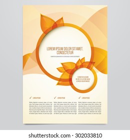 Vector autumn brochure, flyer template. Modern orange leaves design.
