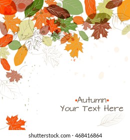 Vector autumn card with colorful watercolor hand drawn leaves