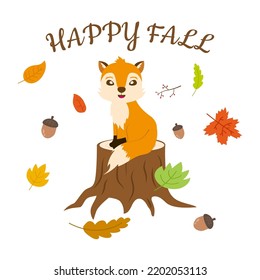 Vector autumn card with cute fox