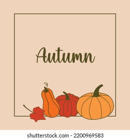 Vector autumn card illustration with pumpkins and leaf