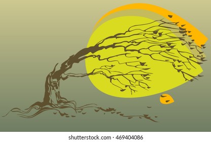  Vector autumn card with tree