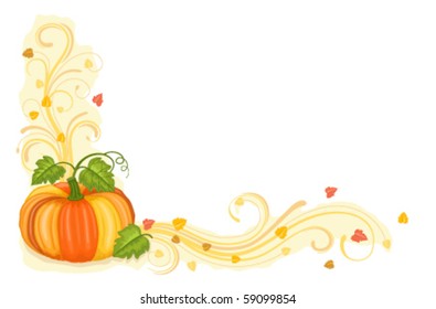 Vector Autumn celebration with tasty pumpkin freshly harvested.  Vector file saved as EPS AI8, all elements layered and grouped, easy printing.