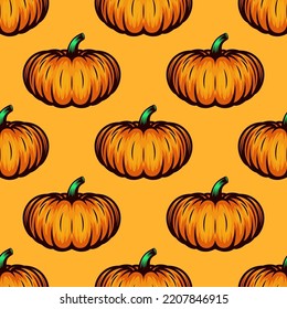 Patrón de la Calabaza Naranja de color Otumn del vector. Plantilla de diseño para invitaciones de Halloween, tarjetas, impresiones, web, regalos, textiles