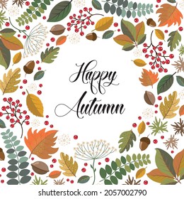 Vector Autumn Colors Posts Greeting Card Cute leaves Fall fruits 