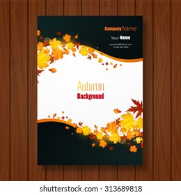 Vector autumn cover design on wooden board.