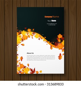 Vector autumn cover design on wooden board.