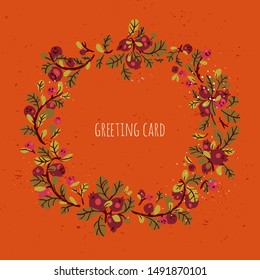 Vector autumn cranberry berries  wreath. Colorful template collection with  leaves and berries. elements for wedding. Autumn floral clipart. Vector illustration.