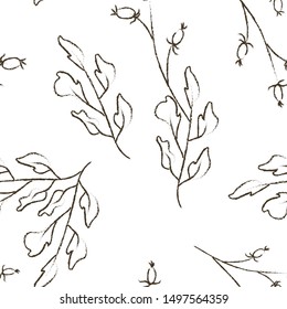 Vector autumn cute twigs pattern in minimalistic nordic style. Pencil outline. Drawn by hand.