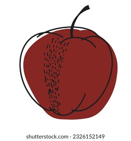 Vektor Herbst dunkelroter Apfel mit schwarzer Umriss. Einziges Element für Herbstfeste Designs, Aufkleber, Herbstkarten mit fallenden Laubfarben auf weißem Hintergrund. Erntefestival. Line Art