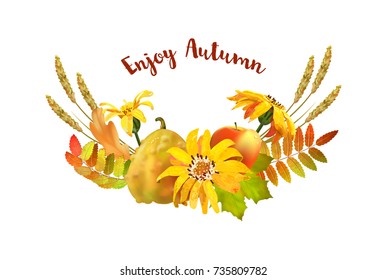 Vector autumn decorative border with natural elements on a white background