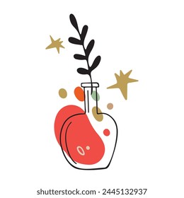 Vector autumn design in doodle style. Flat Illustration with simple line elements.Decorative vase and stars
